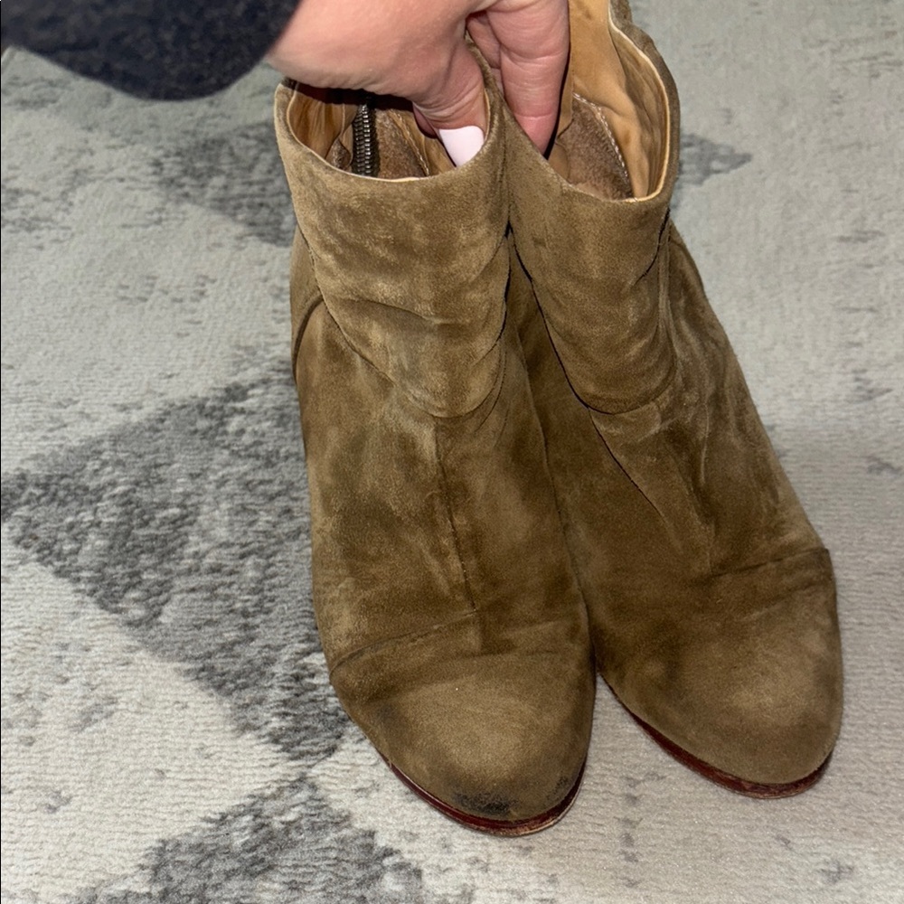 Rag & Bone Olive Green  Suede Ankle Booties with Western Flair